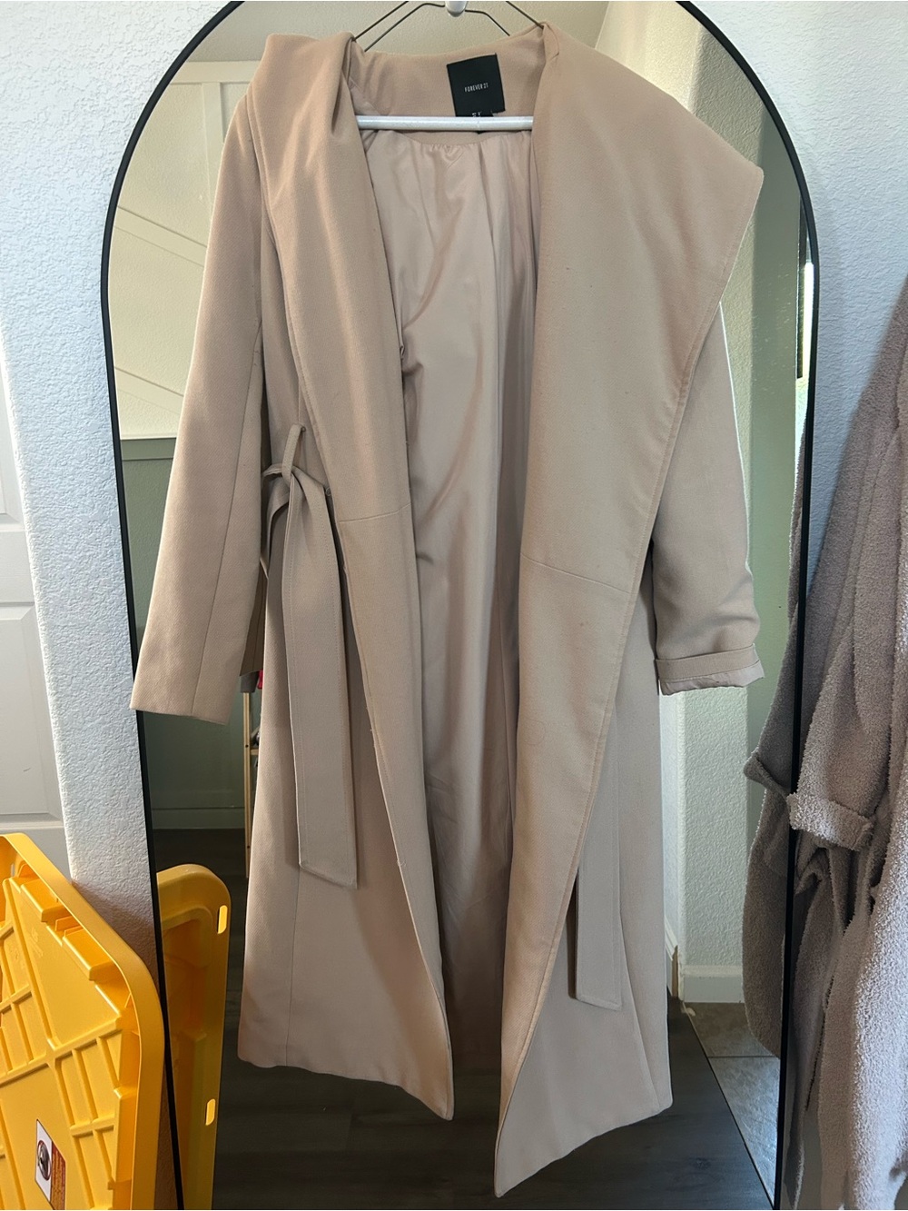 Women's Long Hooded Trench Coat in Light Beige